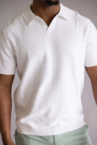 Weatherproof Vintage Zigzag Johnny Collar Shirt for Men in Ecru