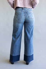 Judy Blue High-Rise Two Tone Cuff Straight Leg Jeans for Women