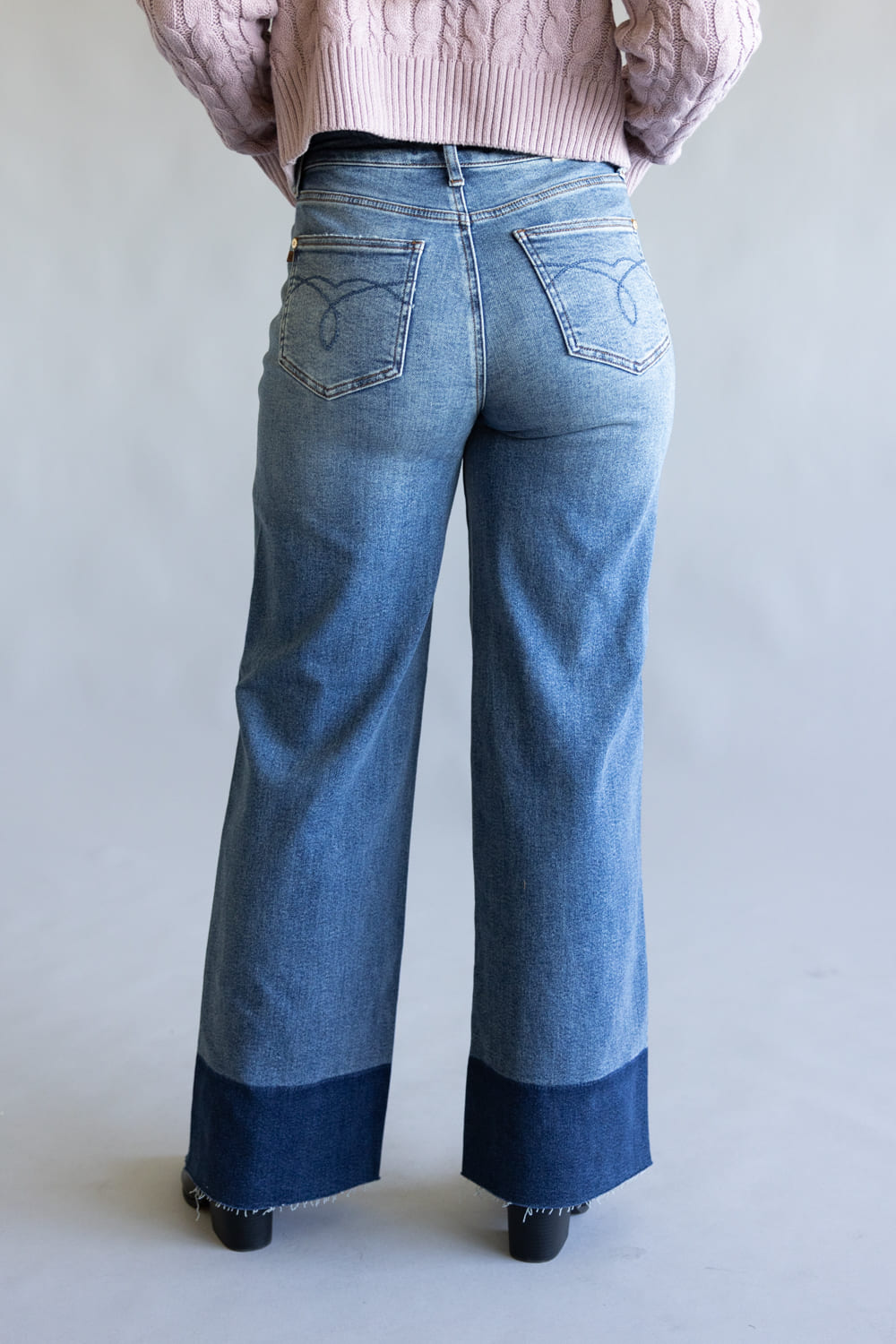 Judy Blue High-Rise Two Tone Cuff Straight Leg Jeans for Women