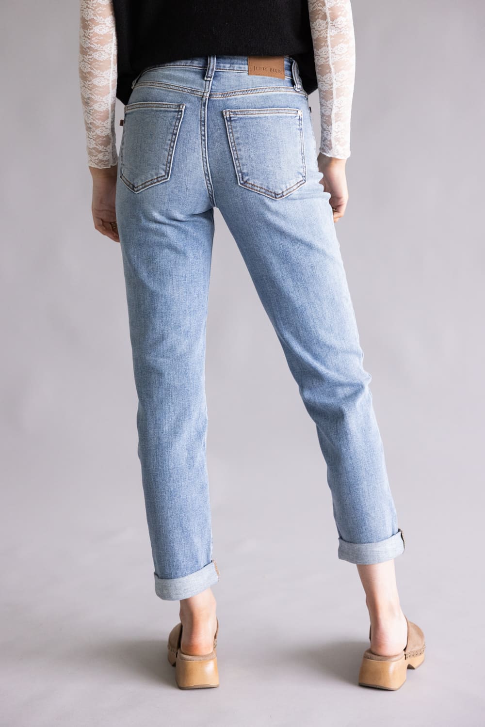 Judy Blue Mid-Rise Clean Cuffed Boyfriend Jeans for Women