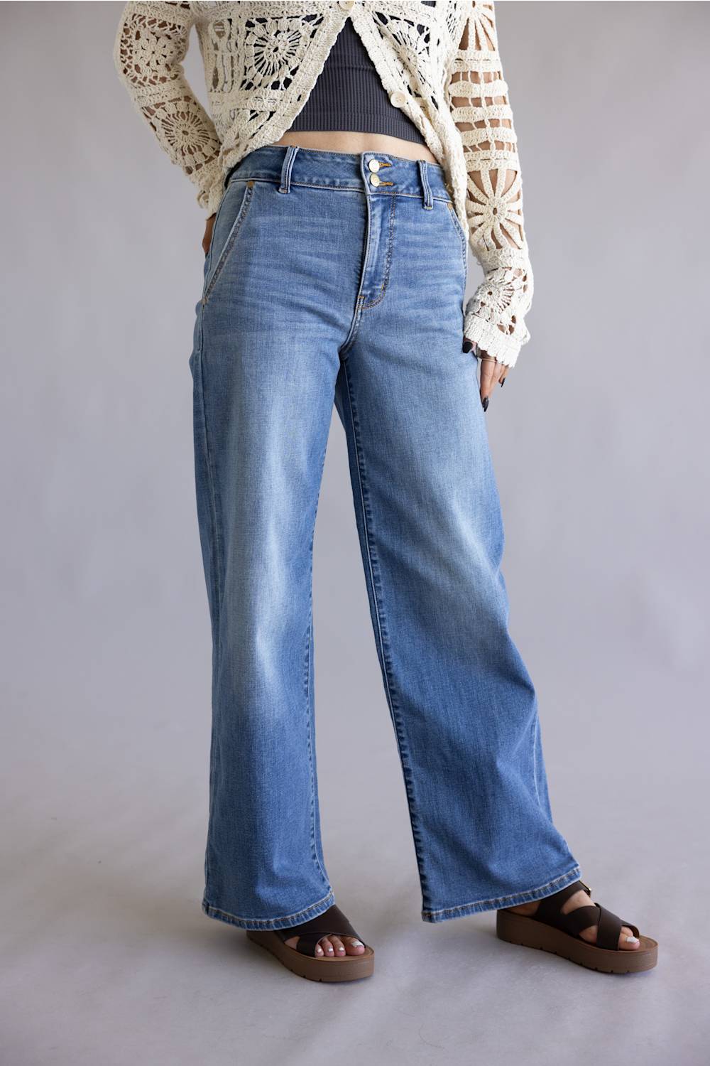 Judy Blue High Rise Column Trouser Wide Leg Jeans for Women