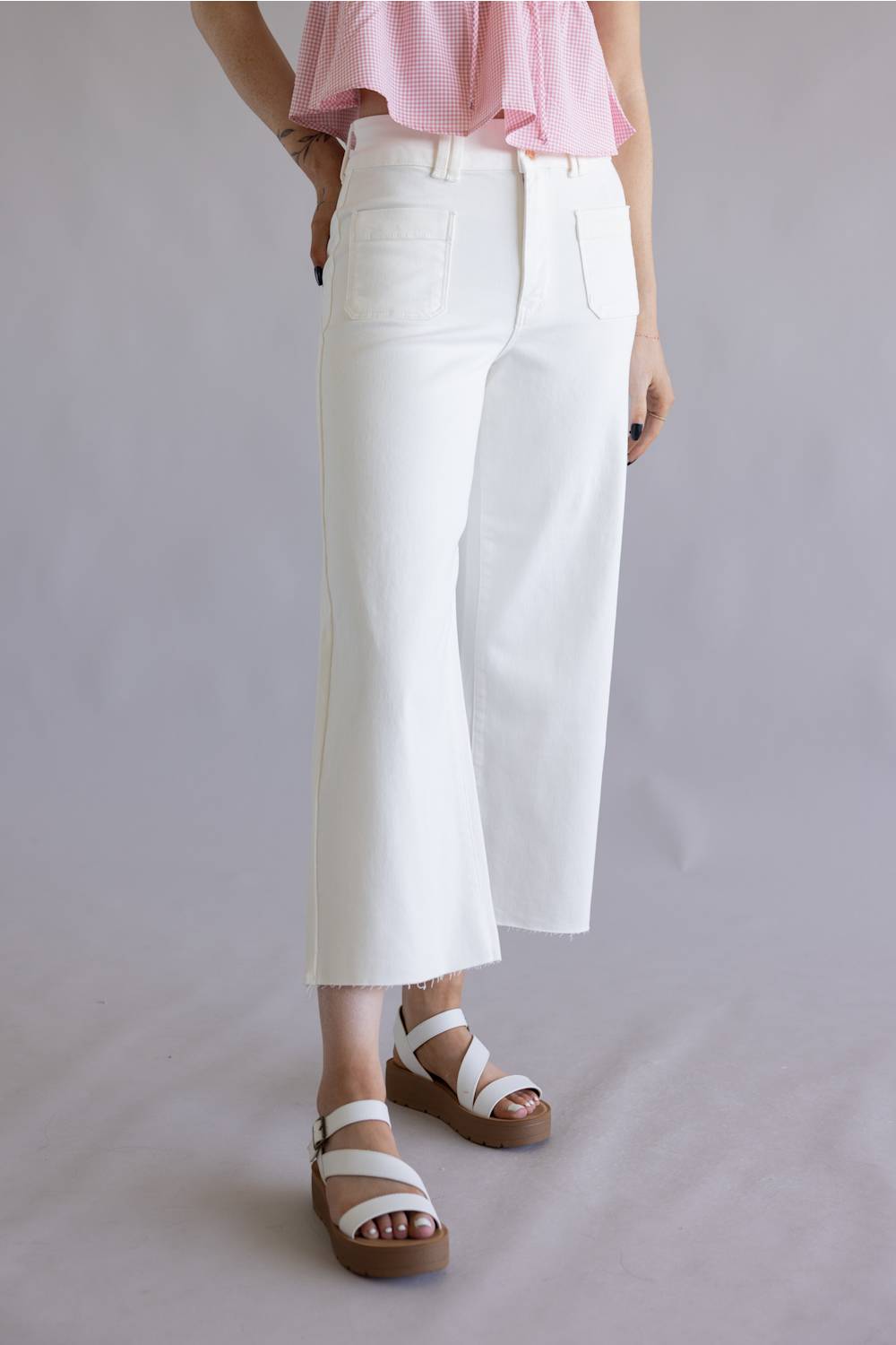 Judy Blue High Rise Crop Wide Leg Jeans for Women in White