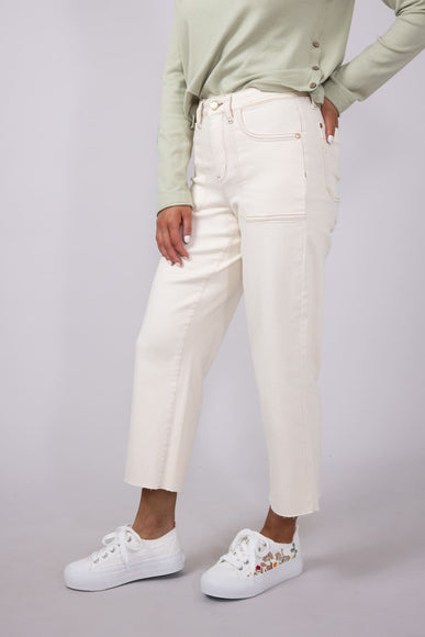 Judy Blue High Rise Dyed Crop Wide Jeans for Women in Ecru