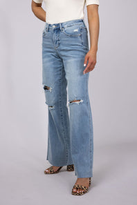 Judy Blue Mid Rise Ripped Wide Leg Jeans for Women