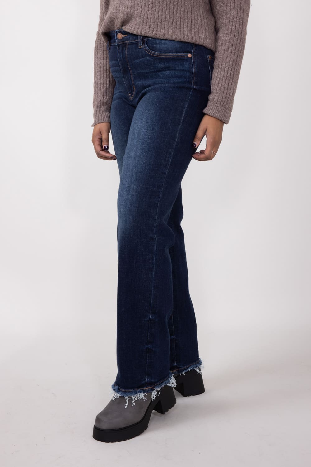 Judy Blue Midrise Dark Wash Straight Frayed Hem Jeans for