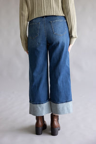 KanCan High Rise Dark Wash Crop Wide Leg Jeans for Women