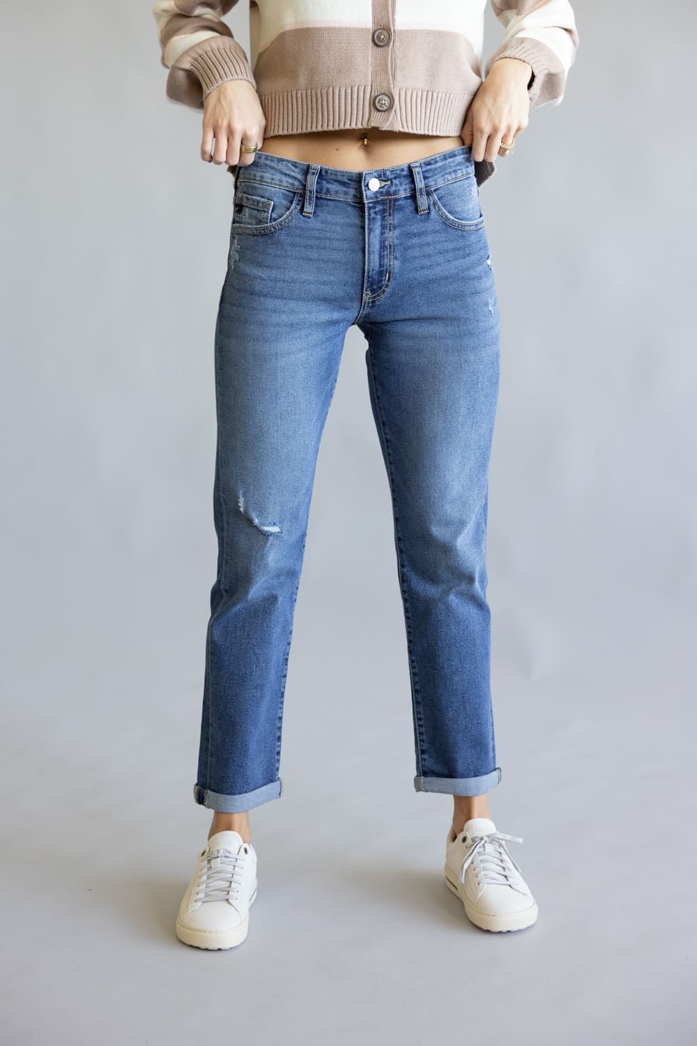 KanCan Mid-Rise Boyfriend Cuff Leg Jeans for Women