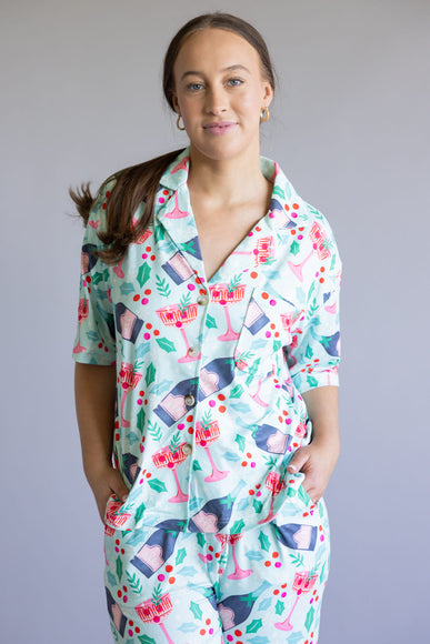 Mistletoe Champagne Soft Pajama Set for Women in Mint