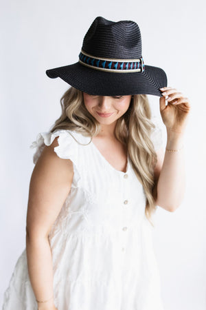Straw Wide Brim Hat with Band for Women in Black | BHP210060  display picture 1