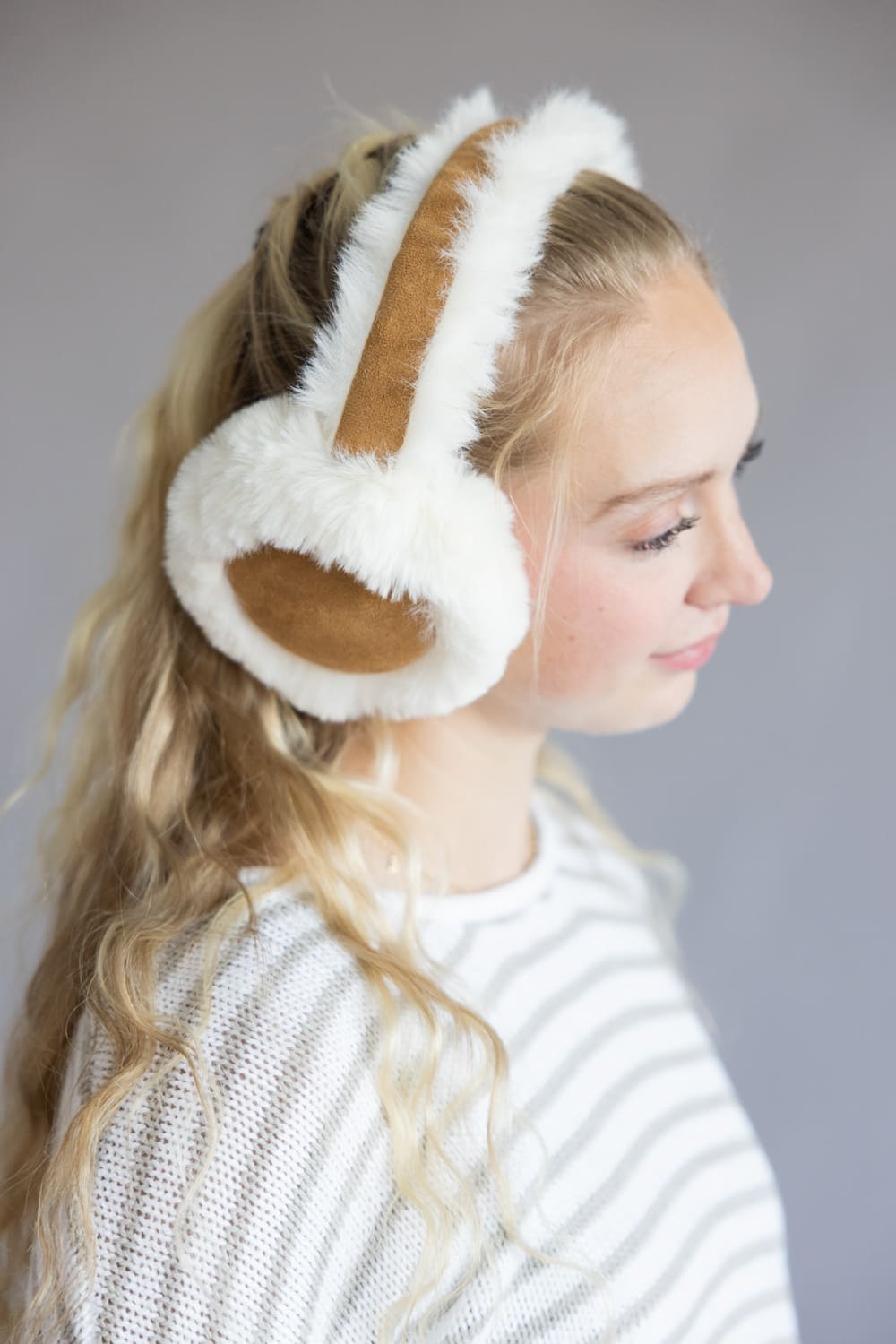 Sherpa Fur Earmuffs for Women in Camel
