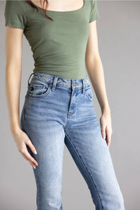 KanCan Embroidered Mid Rise Flare Jeans for Women