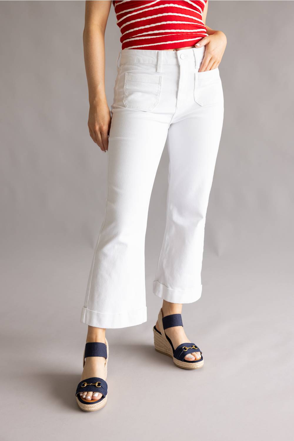 KanCan High Rise Cropped Flare Jeans for Women in White