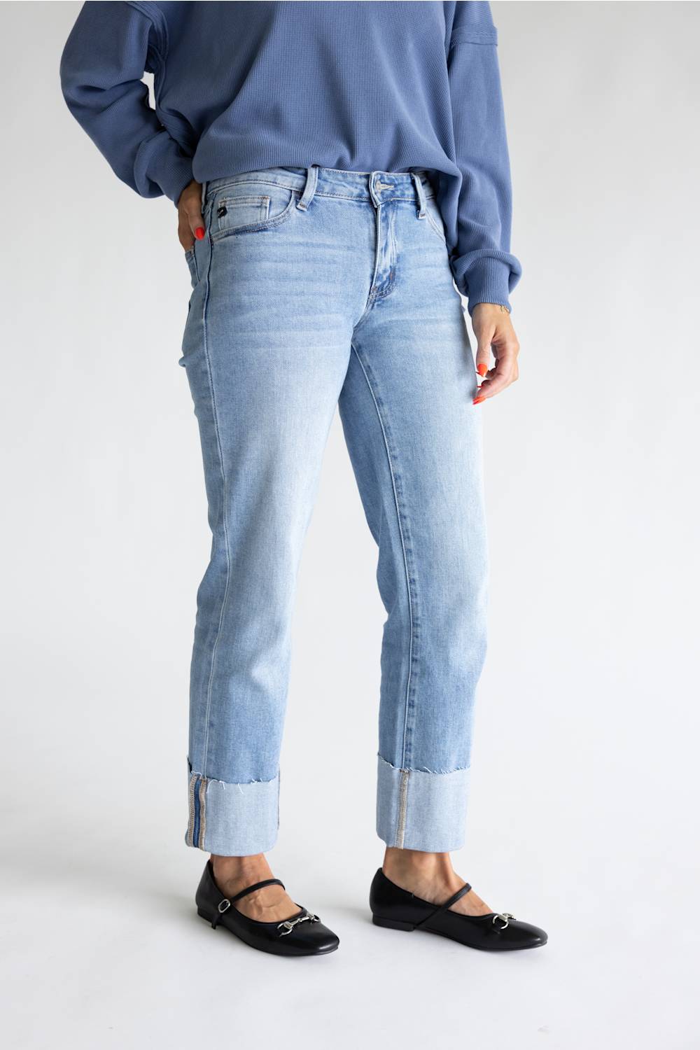 KanCan Low Rise Cuffed Straight Jeans for Women