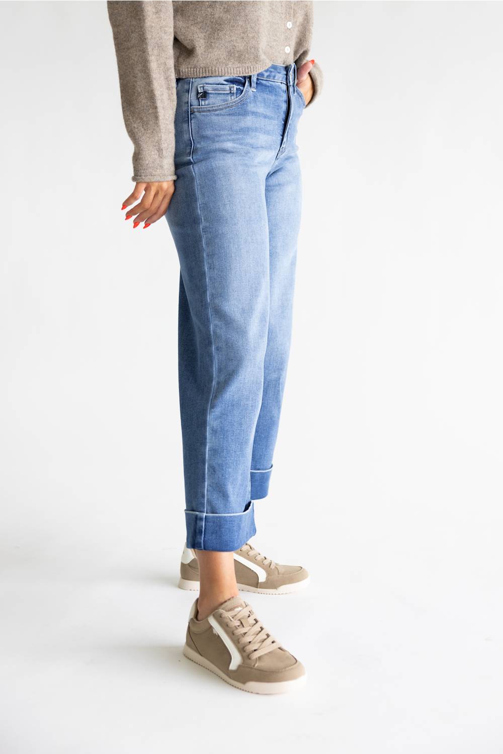 KanCan Mid Rise Cropped Wide Jeans for Women