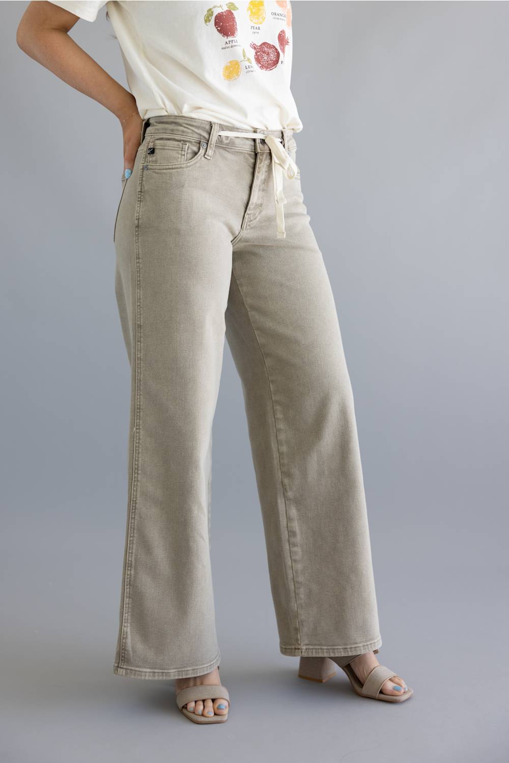 KanCan Mid Rise Drawstring Wide Leg Jeans for Women