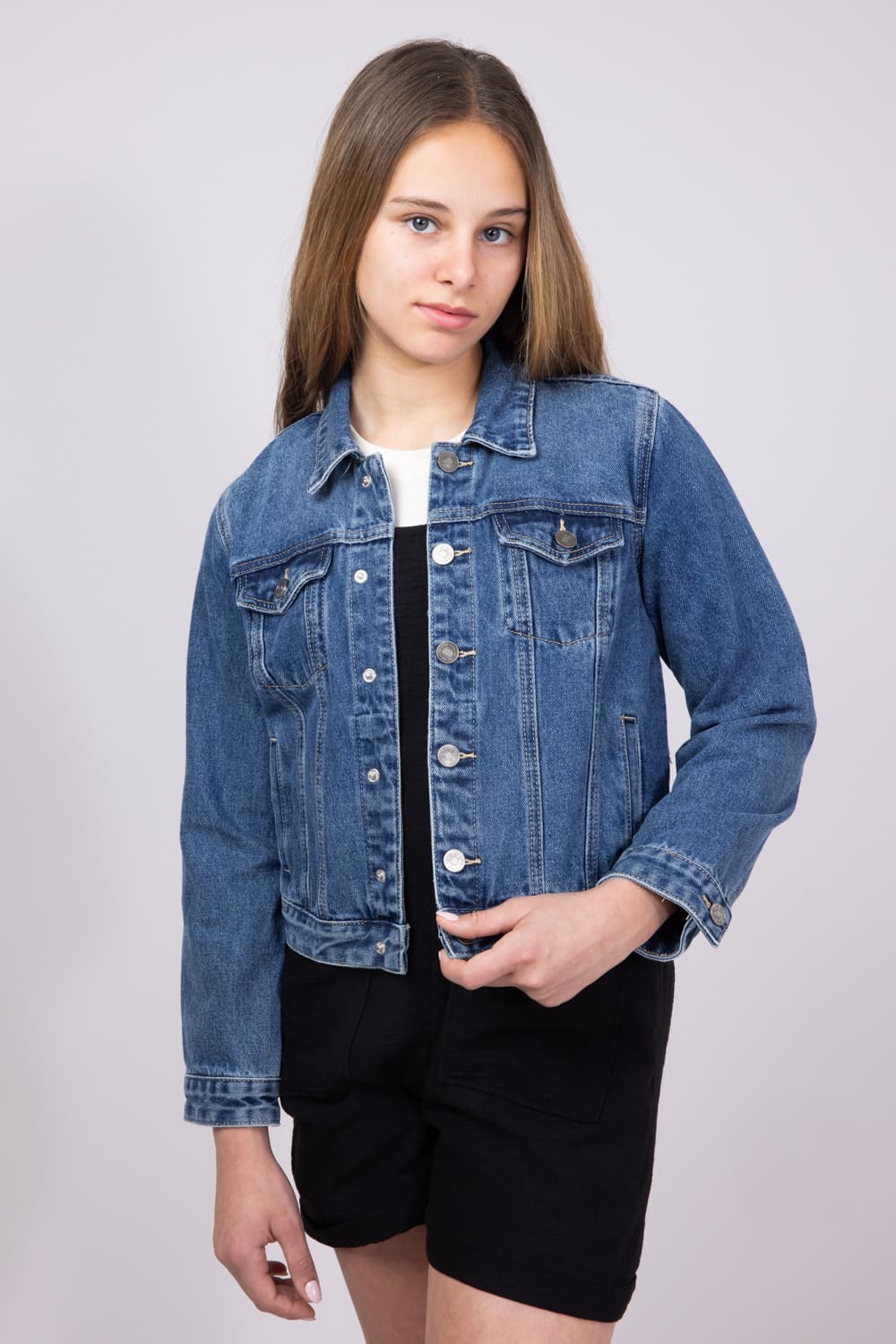 KanCan Youth Classic Denim Jacket for Girls in Dark Wash