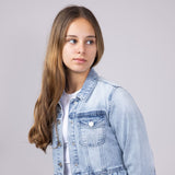 KanCan Youth Peplum Ruffle Denim Jacket for Girls in Light Wash