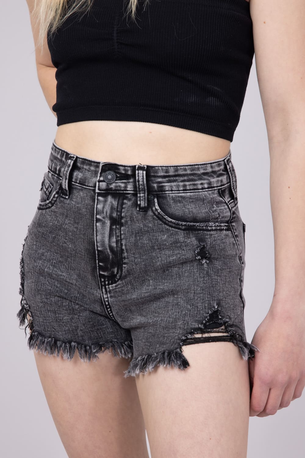 KanCan x Glik's Best Friend Black Acid Wash Denim Shorts for Women
