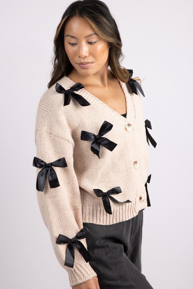 Katydid Bow Cardigan for Women in Tan