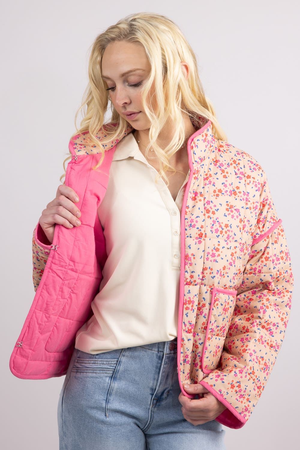 muguet ジャケット　pink muguet side slit spring jacket pink - メルカリ