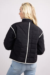 Trim Quilted Jacket for Women in Black