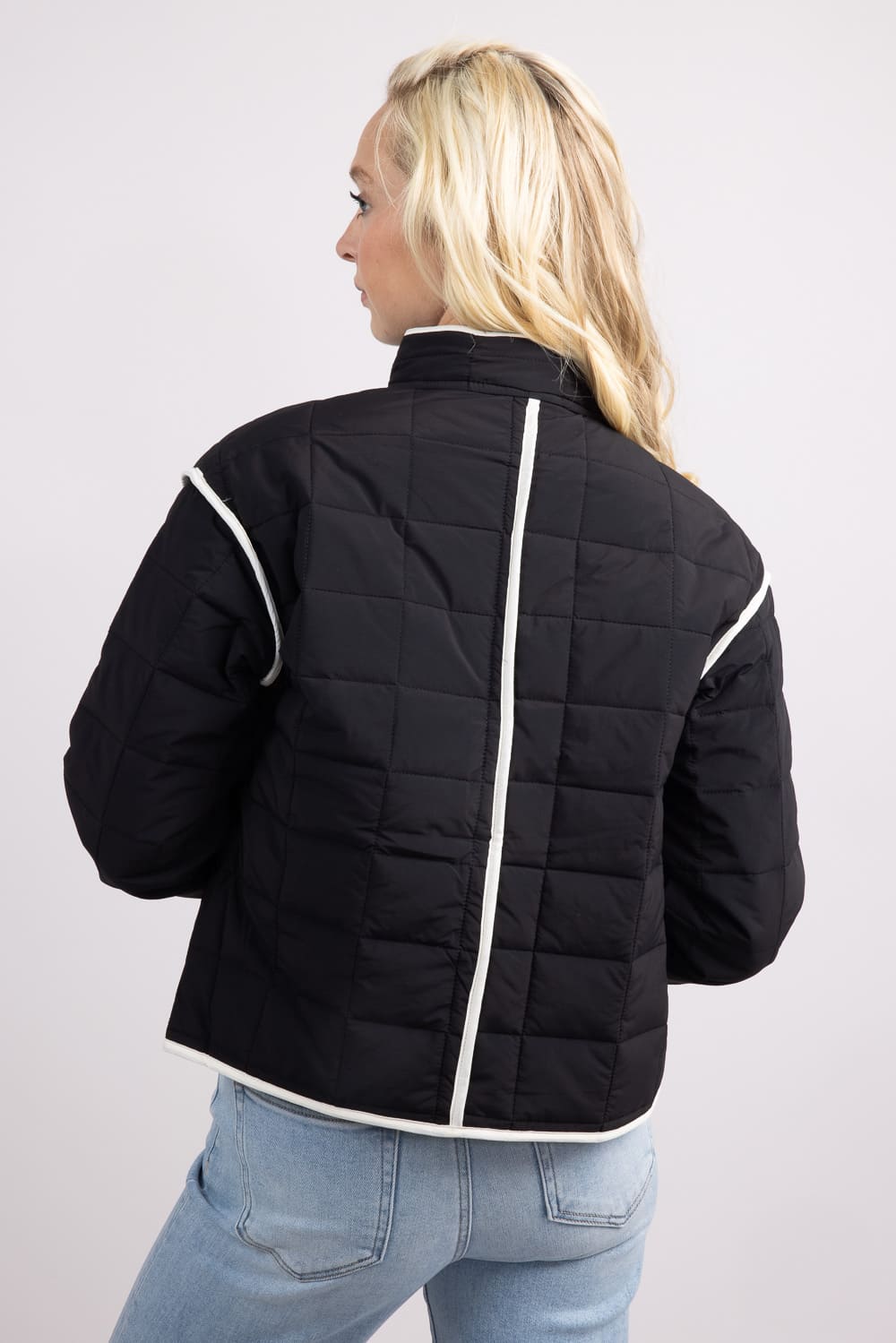 Trim Quilted Jacket for Women in Black