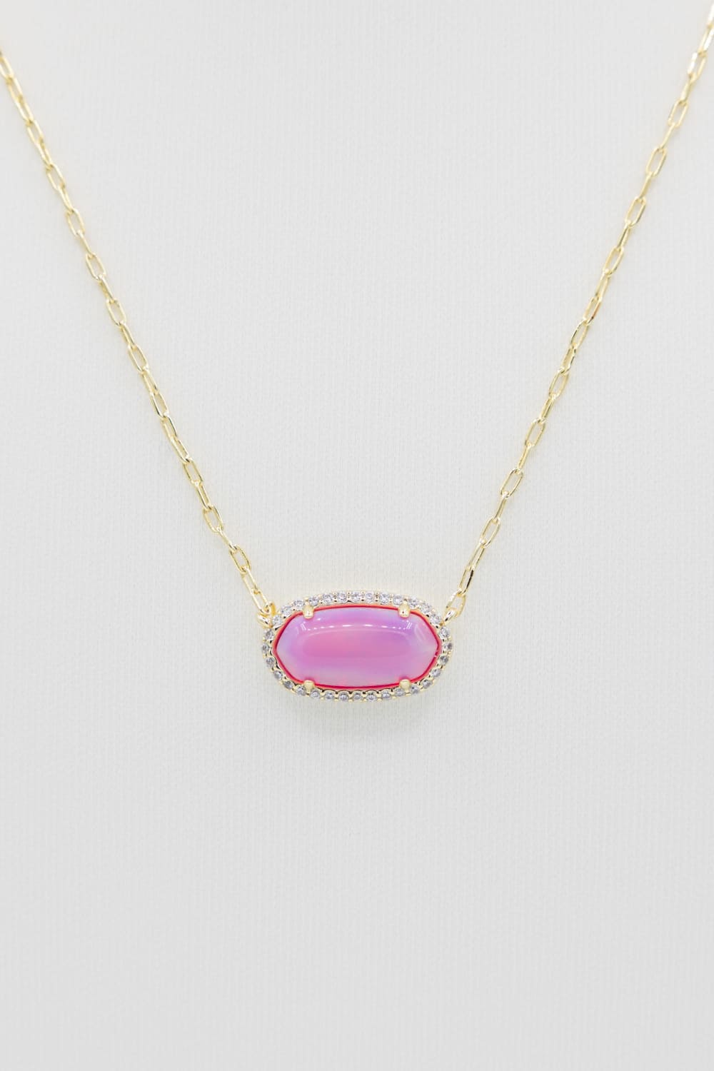 Kendra Scott Elisa Pave Frame Gold Necklace in Pink Opal Resin