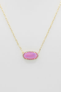 Kendra Scott Elisa Pave Frame Gold Necklace in Pink Opal Resin