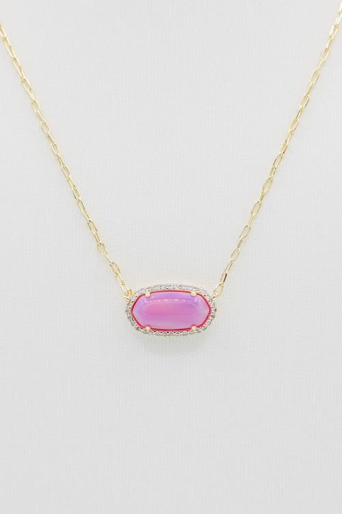 Kendra Scott Elisa Pave Frame Gold Necklace in Pink Opal Resin