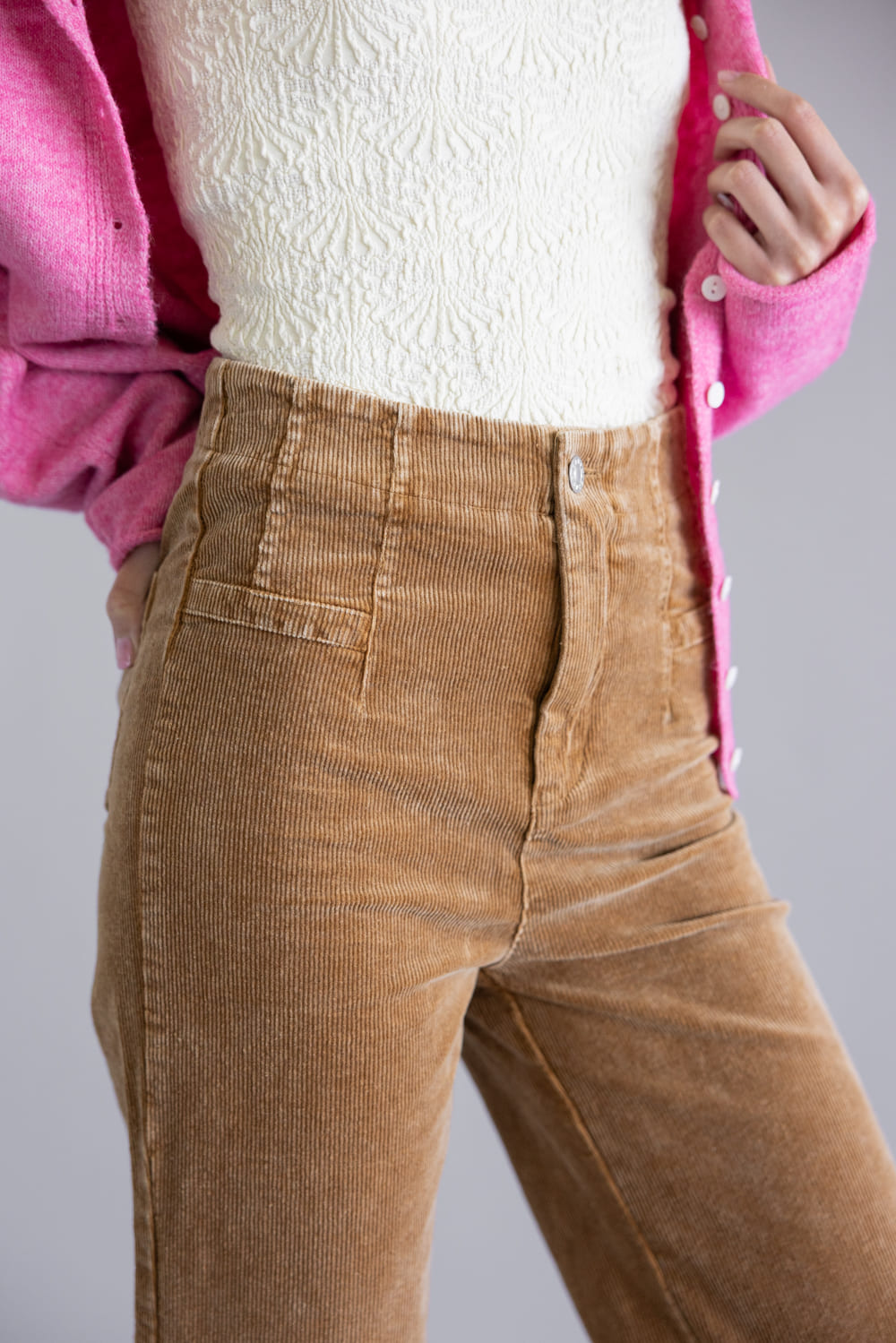 La Miel Mineral Wash Corduroy Pants for Women in Camel | MCP4220