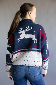 High Neck Fair Isle Sweater for Women in Dusty Blue