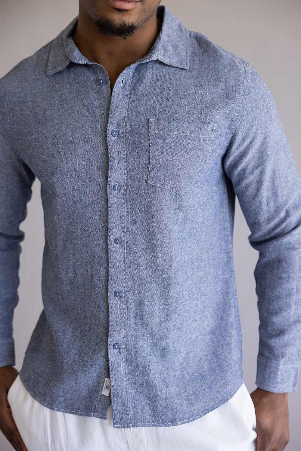 Vintage Summer Linen Button Up Shirt for Men in Navy