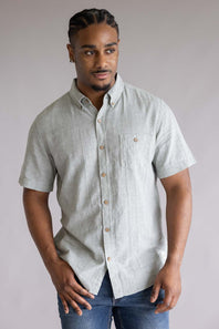 Weatherproof Vintage Cotton Linen Stripe Button Up Shirt for Men in Seagrass