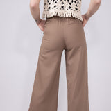 Love Tree Pleated Cropped Trousers for Women in Mocha