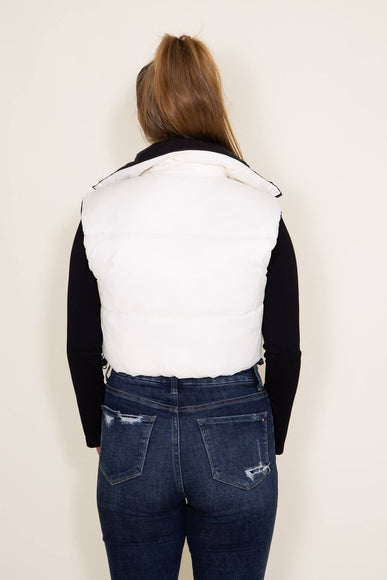 Love Tree Cropped Reversible Puffer Vest for Women in Black/White