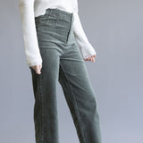 La Miel Mineral Wash Corduroy Pants for Women in Faded Olive