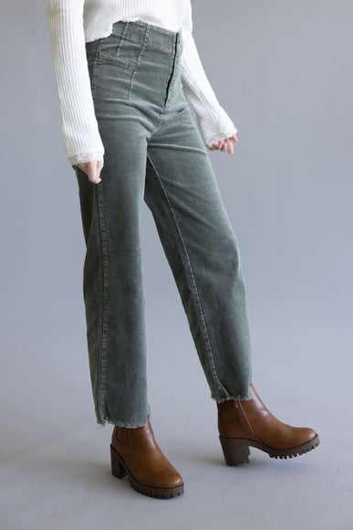 La Miel Mineral Wash Corduroy Pants for Women in Faded Olive