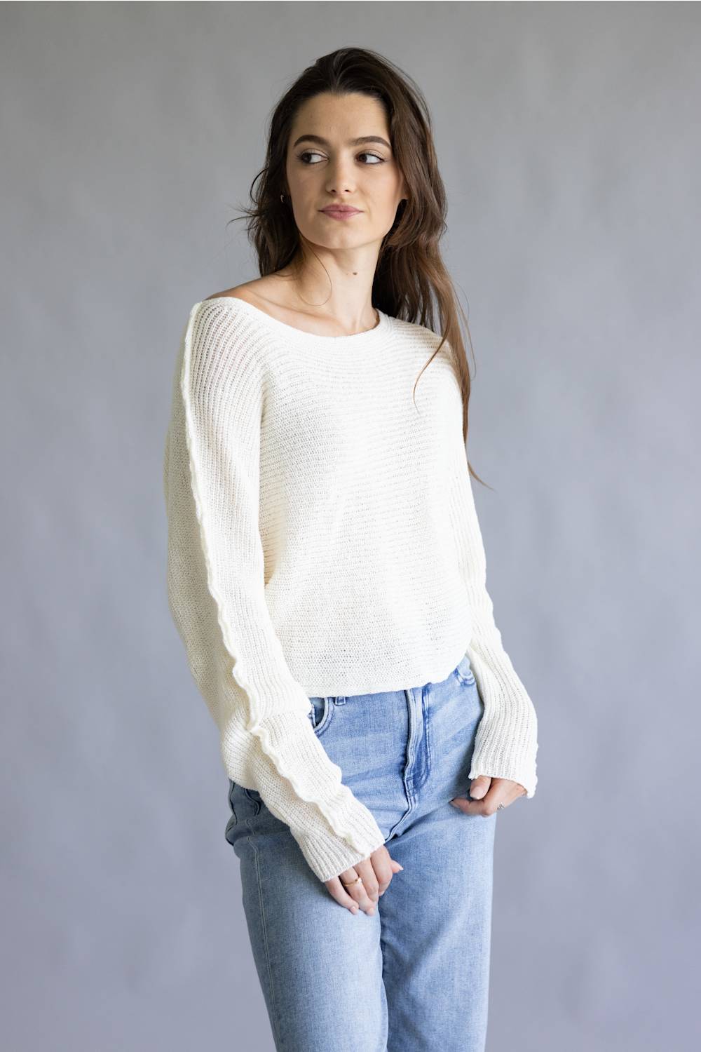 La Miel Off the Shoulder Sweater for Women in Milk