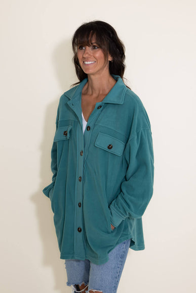 La Miel Sunset Fleece Shacket for Women in Teal