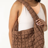 Large Carryall Quilted Puffer Bag for Women in Brown