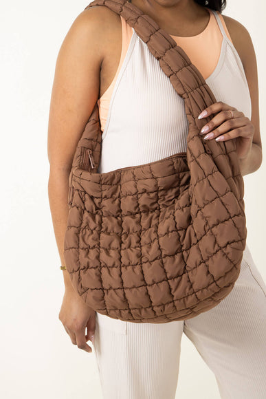 Large Carryall Quilted Puffer Bag for Women in Brown
