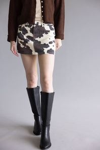 LeLis Cow Print Mini Skirt for Women in Cream/Brown