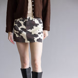 LeLis Cow Print Mini Skirt for Women in Cream/Brown