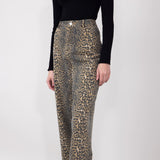 Leopard Animal Print Twill Pants for Women in Charcoal Tan