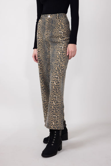Leopard Animal Print Twill Pants for Women in Charcoal Tan