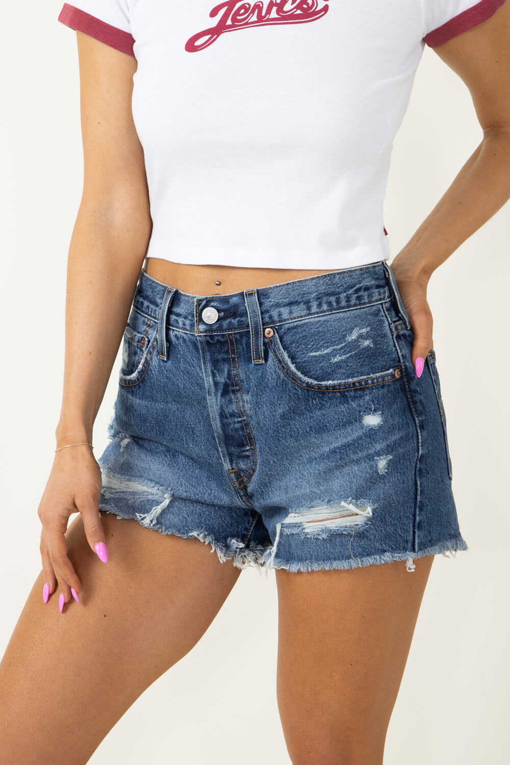Levis Shorts Womens Levi's 501 High Rise Dark Wash Denim Shorts