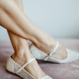 Soda Geneva Mesh Rhinestone Ballet Flats for Women in Cream