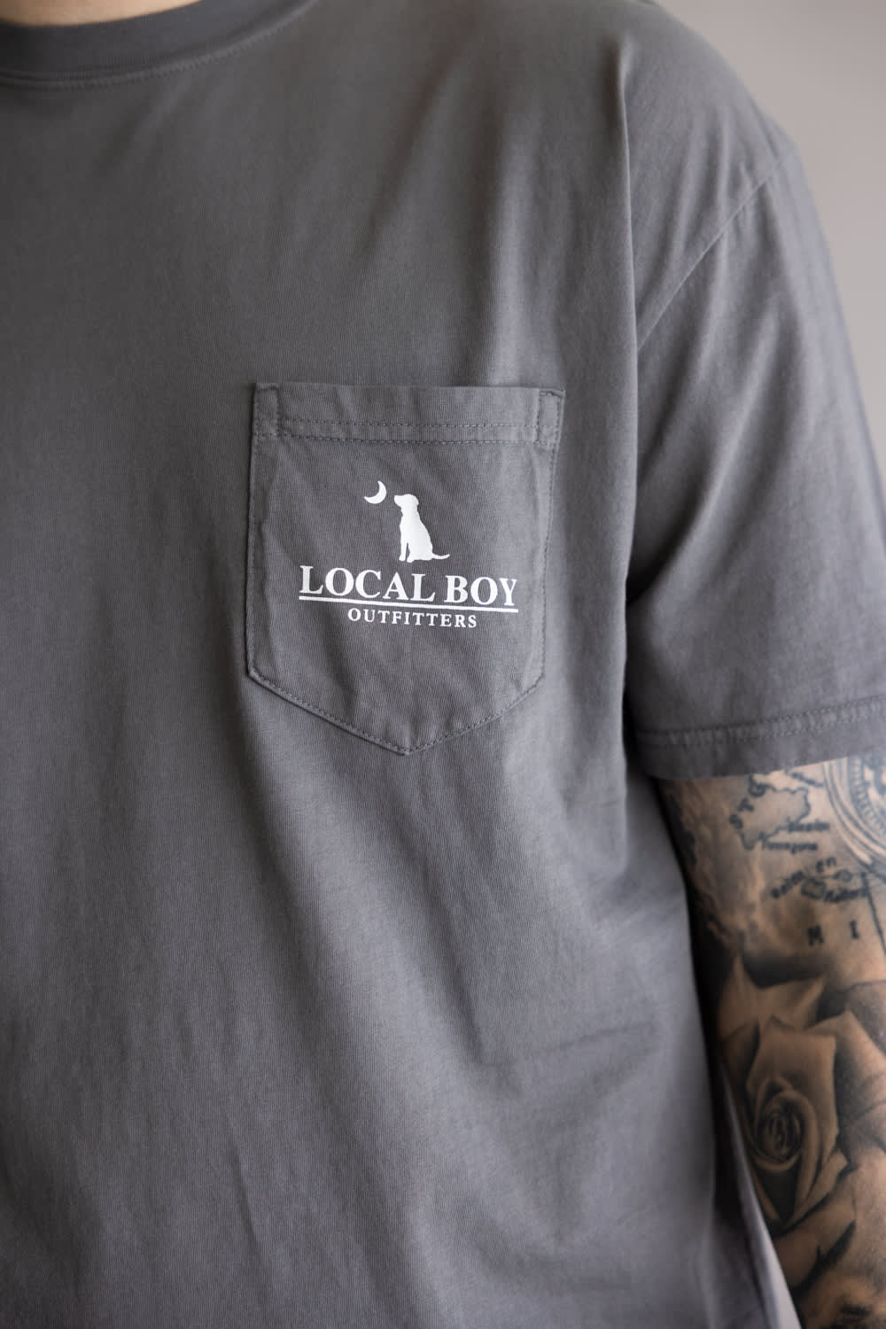 Local Boy Patriotic Pup T-Shirt for Men in Grey