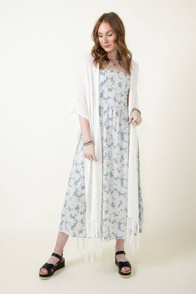 Long Fringe Kimono for Women in Ivory
