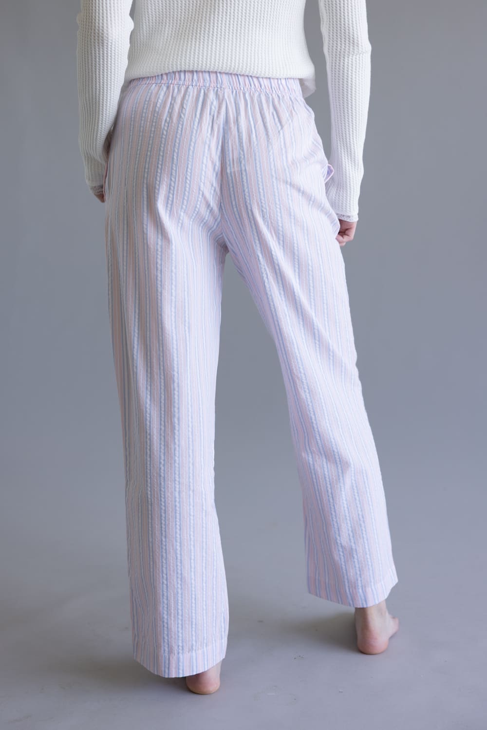 Long Stripe Boxer Pants for Women in Light Pink/Blue